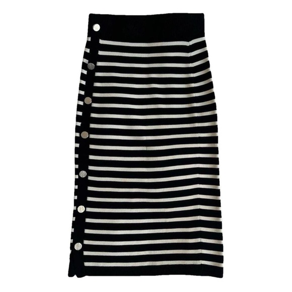 Altuzarra Black and Cream Striped Midi Skirt - Picture 1 of 5